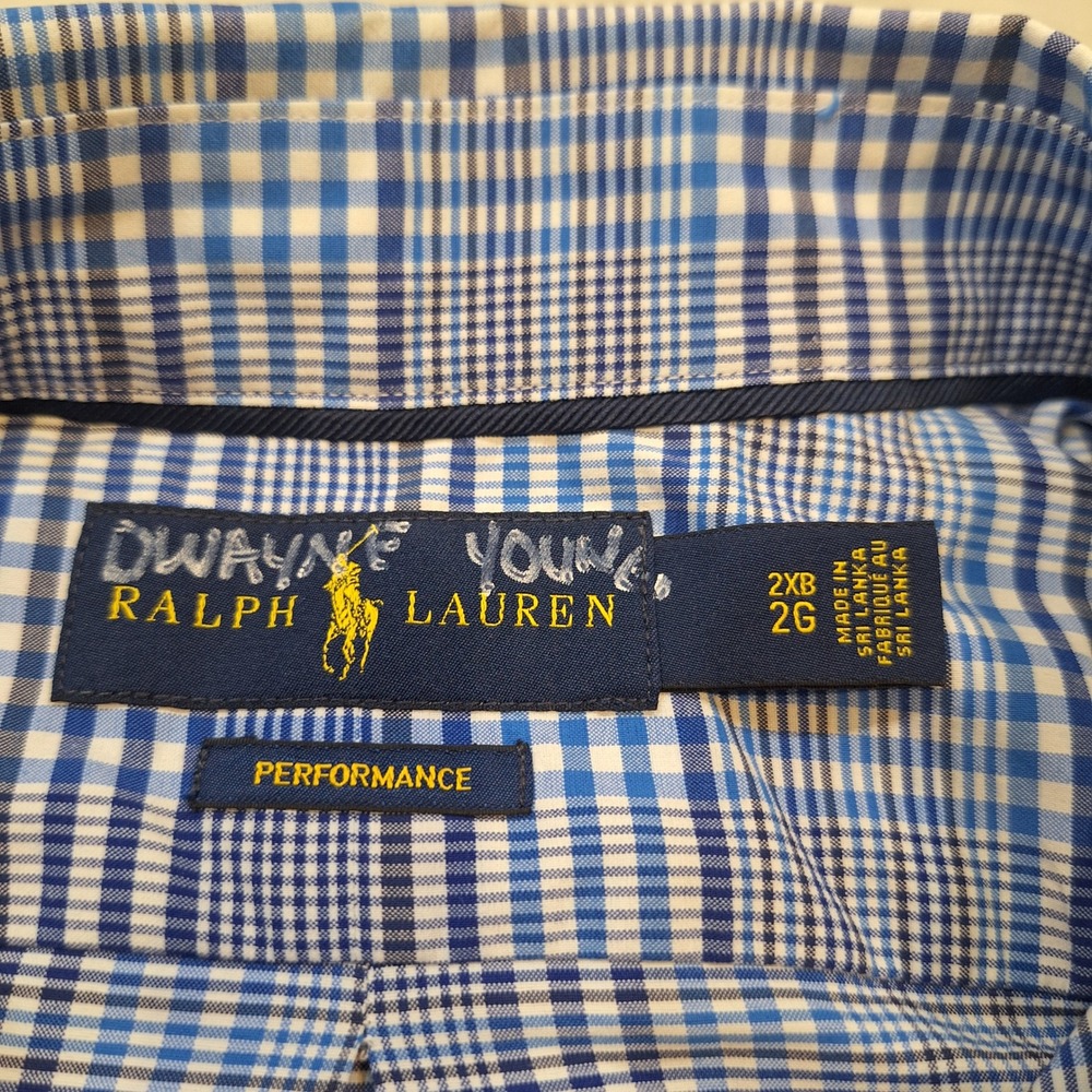 Polo Ralph Lauren Buttondown Mens 2XB Blue Plaid Performance Blue White LS Shirt - Picture 2 of 8